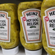 Heinz hot dog relish bottles at grocery store